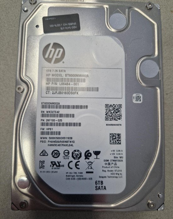 HP / Seagate Exos 7E8 6TB 3.5" SATA HDD – ST6000NM002A, Computers en Software, Harde schijven, Intern, Gebruikt, Ophalen of Verzenden