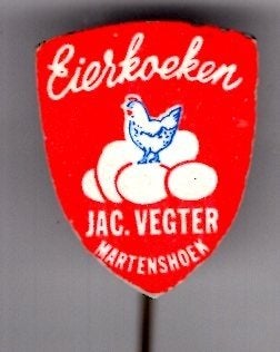 Eierkoeken Jac Vegter Martenshoek blik speldje ( N_006), Verzamelen, Speldjes, Pins en Buttons, Verzenden, Zo goed als nieuw, Merk