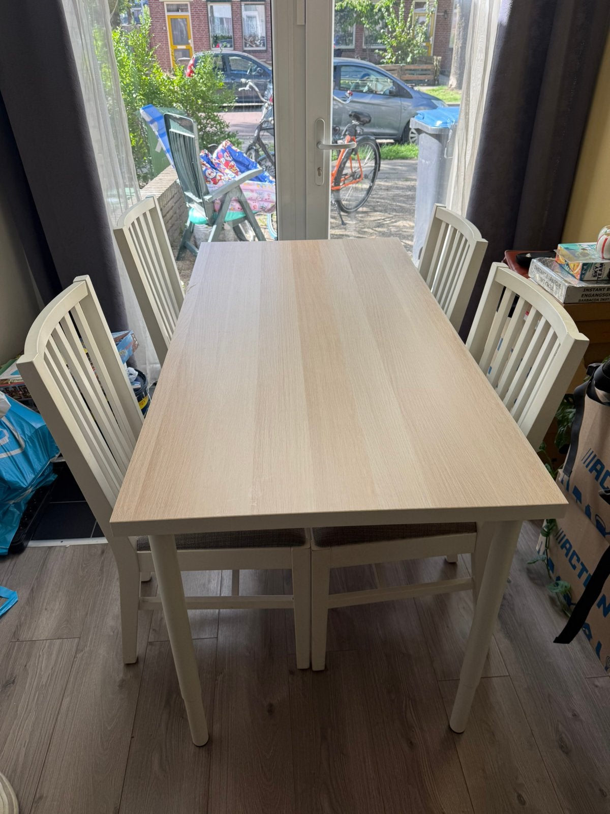 Ikea tafel (verstelbare poten) + stoelen, Ophalen, 100 tot 150 cm, 50 tot 100 cm, Zo goed als nieuw