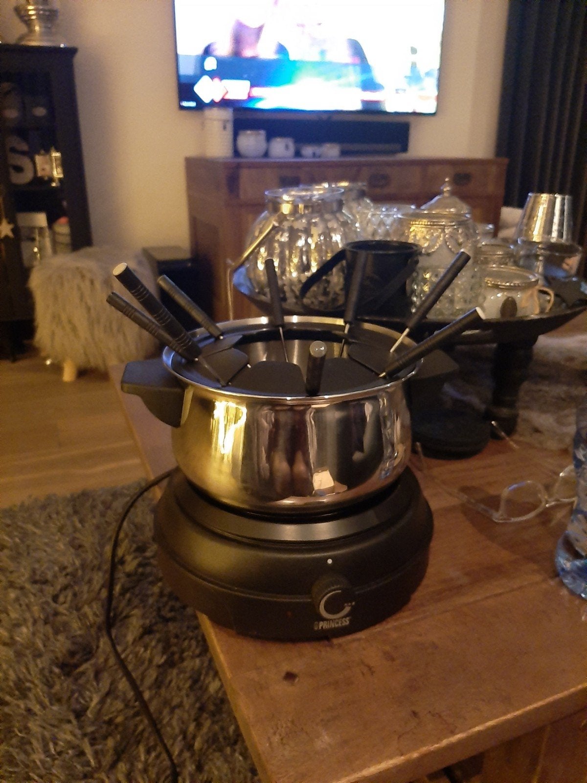 fonduepan met vorkjes, Ophalen of Verzenden, Gebruikt, Brander, Fonduepan