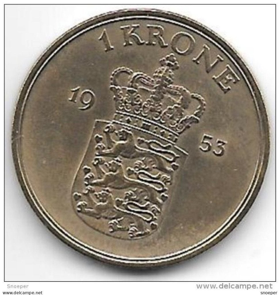 denmark 1 krone 1953 km 837.1 unc !!!!! catalog val 42,00$, Ophalen of Verzenden, Overige landen, Losse munt