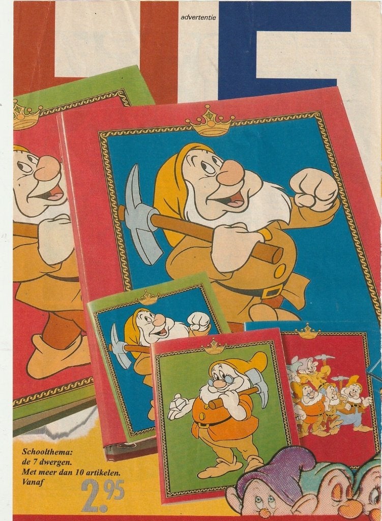 retro reclame 1993 Hema schoolcampus Disney dwergen, Verzenden, Overige typen