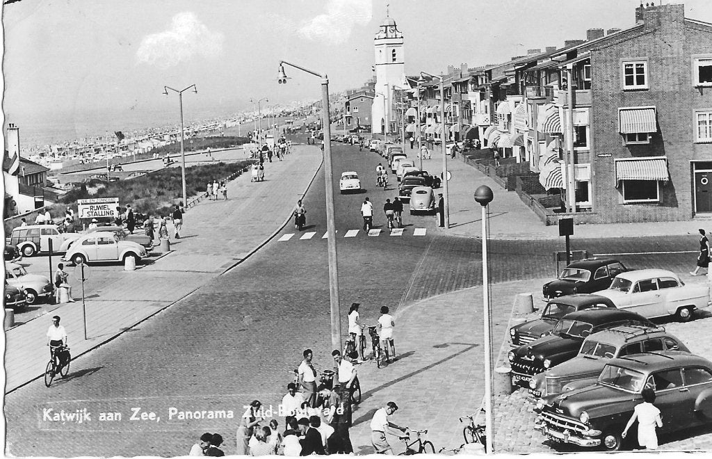 Katwijk aan Zee, Panorama Zuid-Boulevard -  auto, Verzenden, 1940 tot 1960, Gelopen, Zuid-Holland