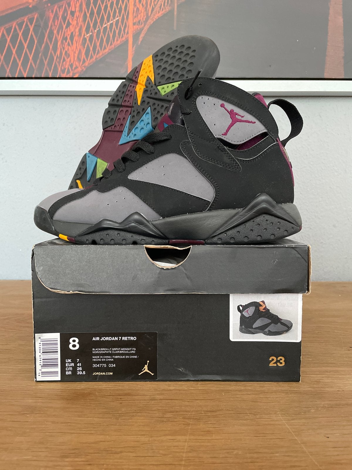 Air Jordan 7 Retro Bordeaux - Maat 41 met OG doos, Kleding | Heren, Schoenen, Ophalen of Verzenden, Gedragen, Overige kleuren