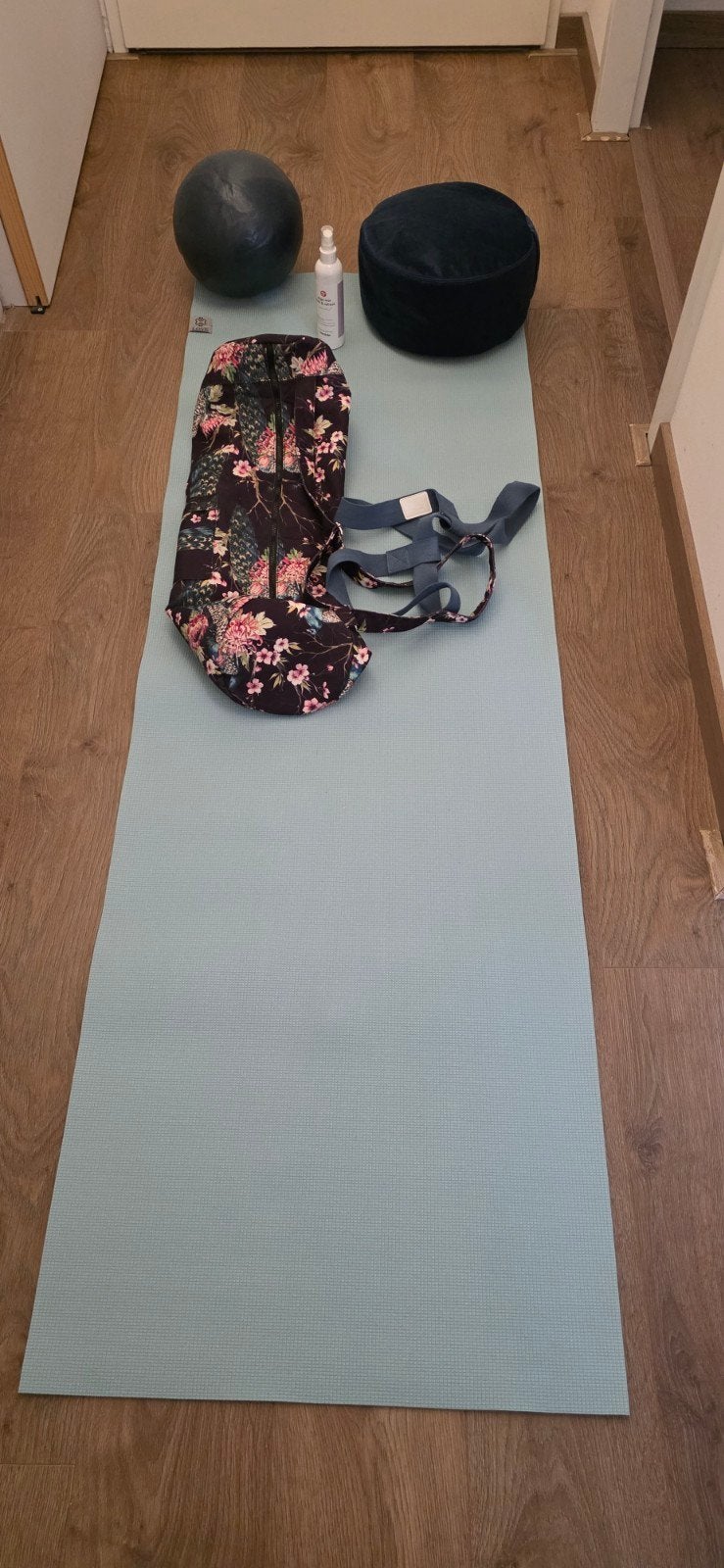 Yoga set: mat, kussen, bal, tas en reiniger, Ophalen of Verzenden, Zo goed als nieuw, Fitnessmat