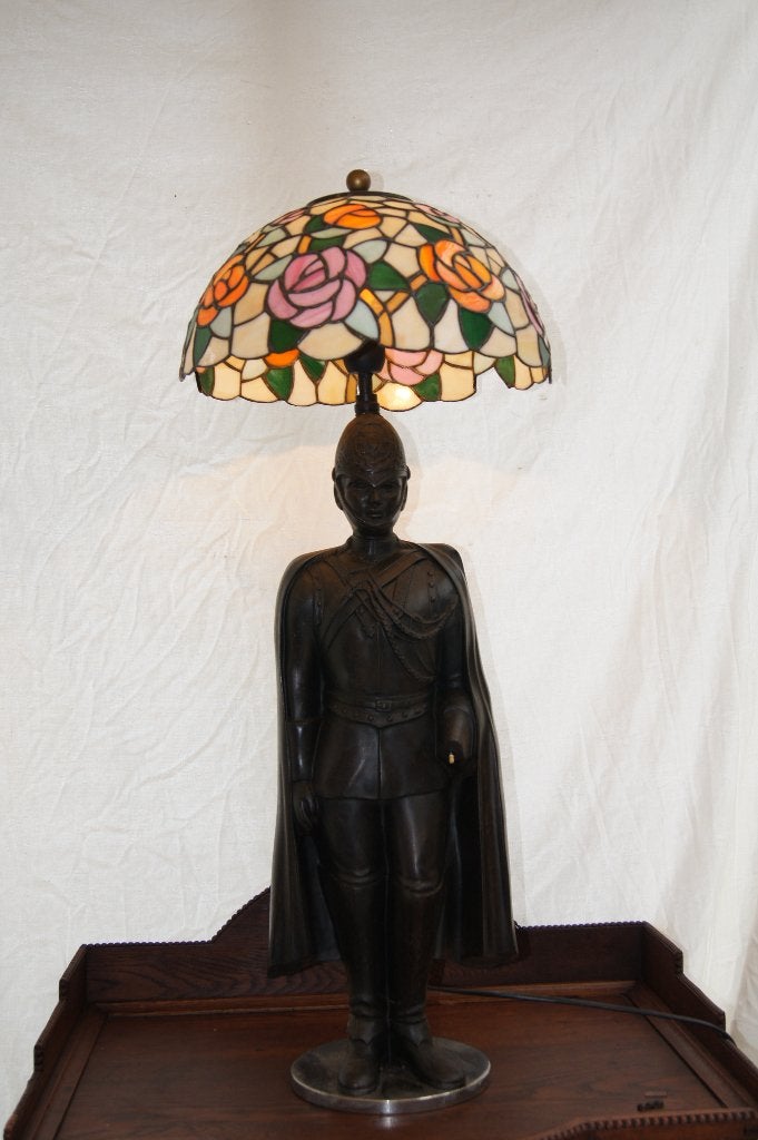 Unieke Tiffany lamp met soldaat figuur, Ophalen of Verzenden