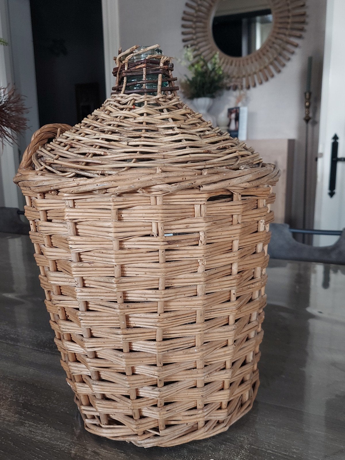 rotan mand karaf stolp wijnvat, Gebruikt, Rond, Pot of Kruik, Ophalen of Verzenden