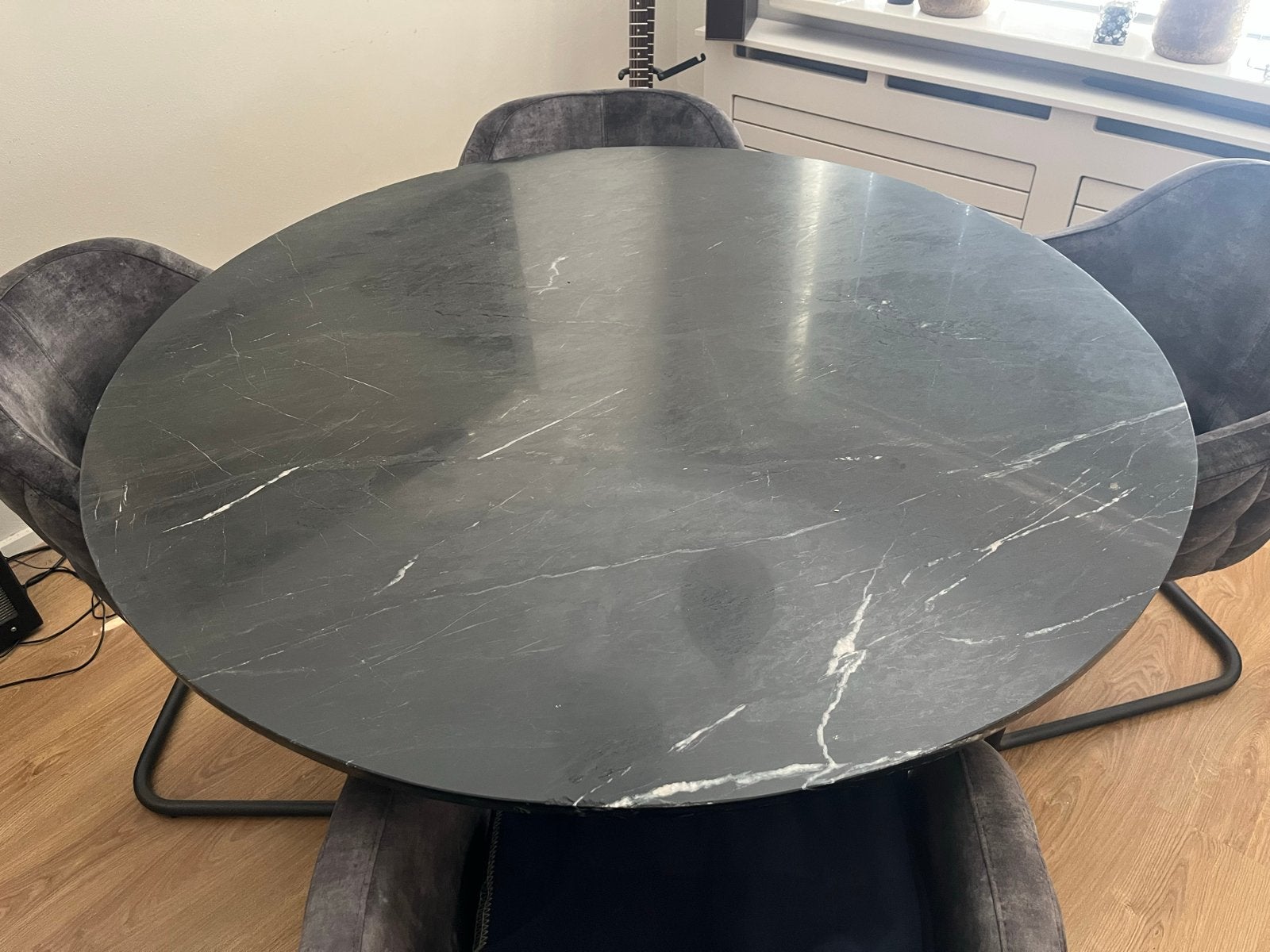 Eleonora Ronde zwarte marmeren eettafel 1.30m -, Ophalen, Overige materialen, 100 tot 150 cm, Rond