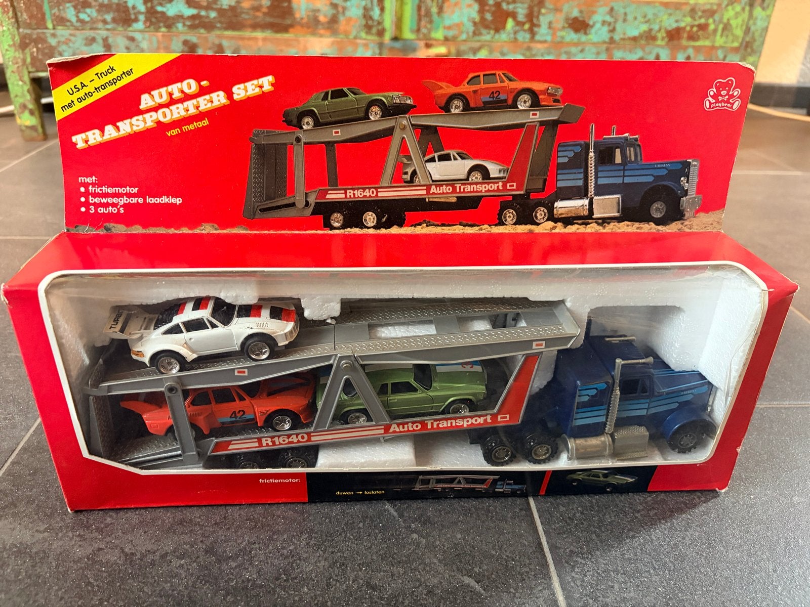 Vintage Auto Transporter Set met 3 auto's, Ophalen of Verzenden, Zo goed als nieuw