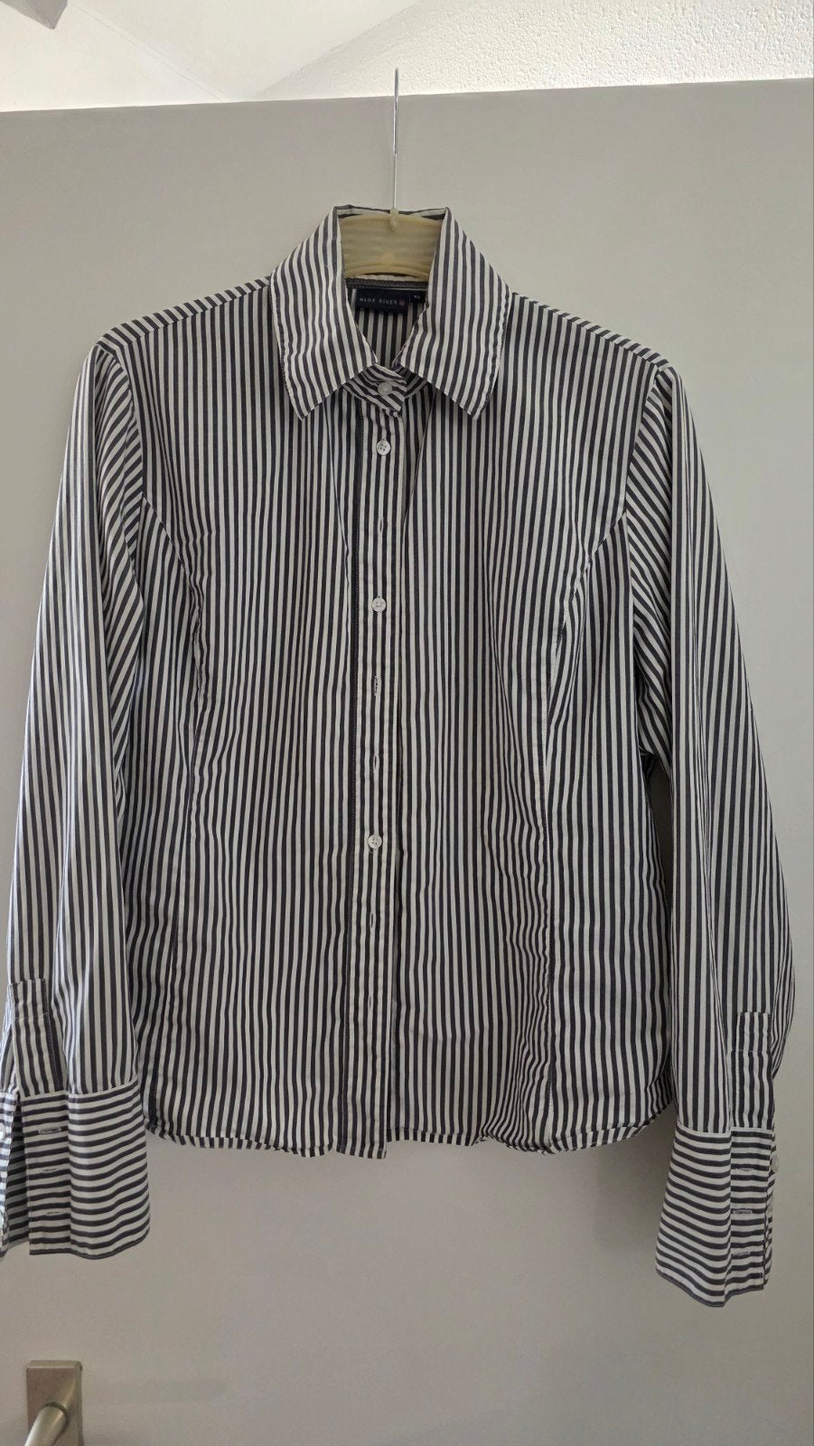 Blue River grijs wit gestreepte blouse met afneembaar kraagj, Kleding | Dames, Blauw, Maat 42/44 (L), Ophalen of Verzenden, Zo goed als nieuw