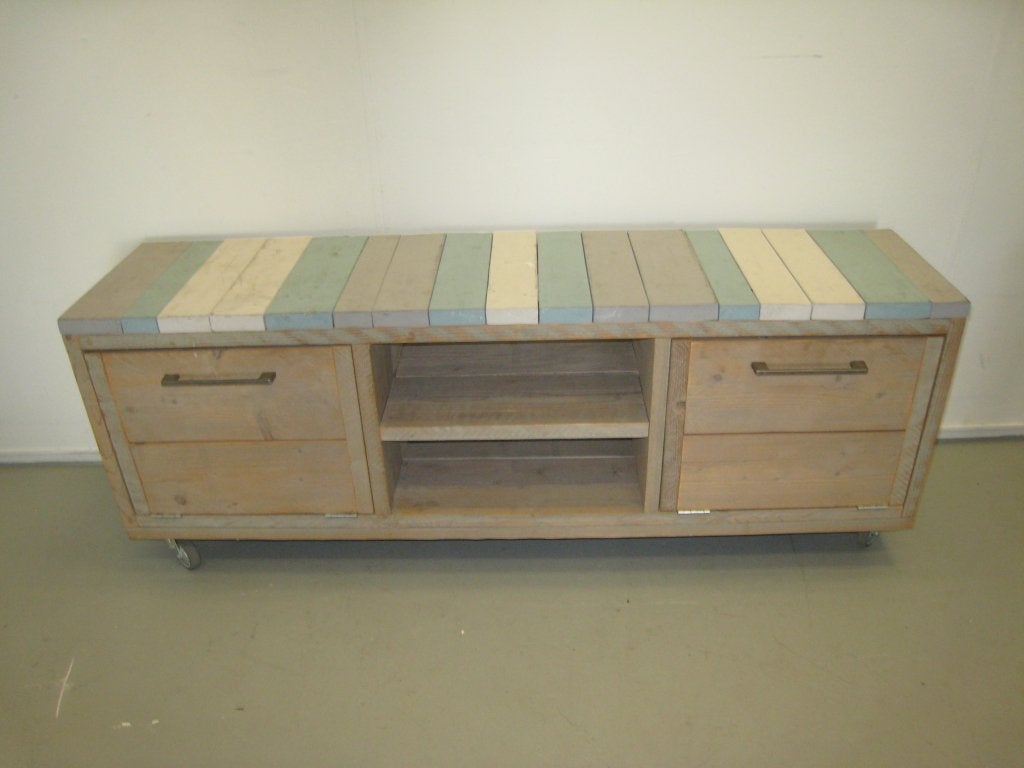 Piet Hein Eek stijl steigerhouten tv meubel, Huis en Inrichting, Niet ingevuld, Gebruikt, Niet ingevuld, Niet ingevuld