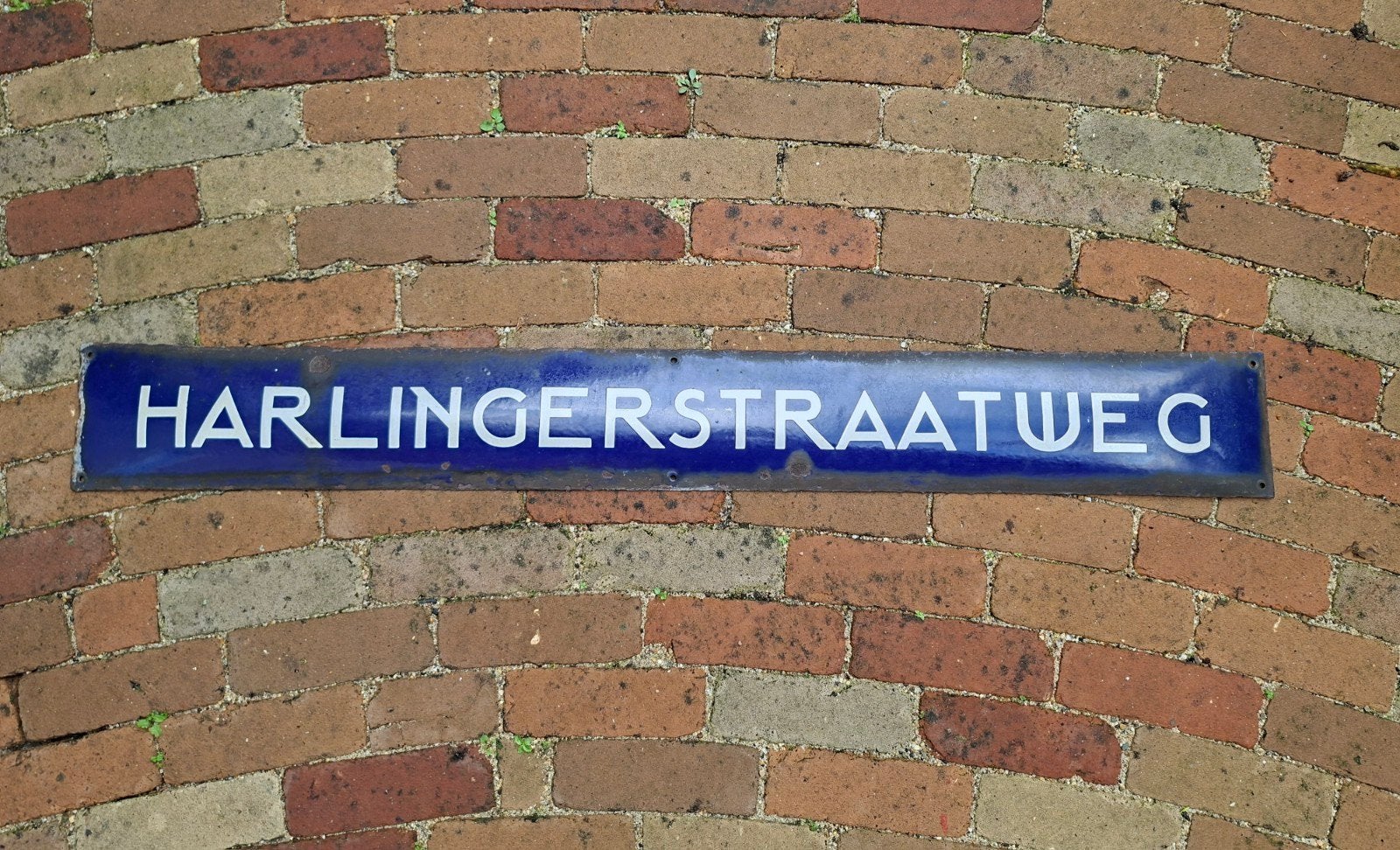 Antiek emaille straatnaambord Leeuwarden Harlingerstraatweg, Antiek en Kunst, Ophalen of Verzenden