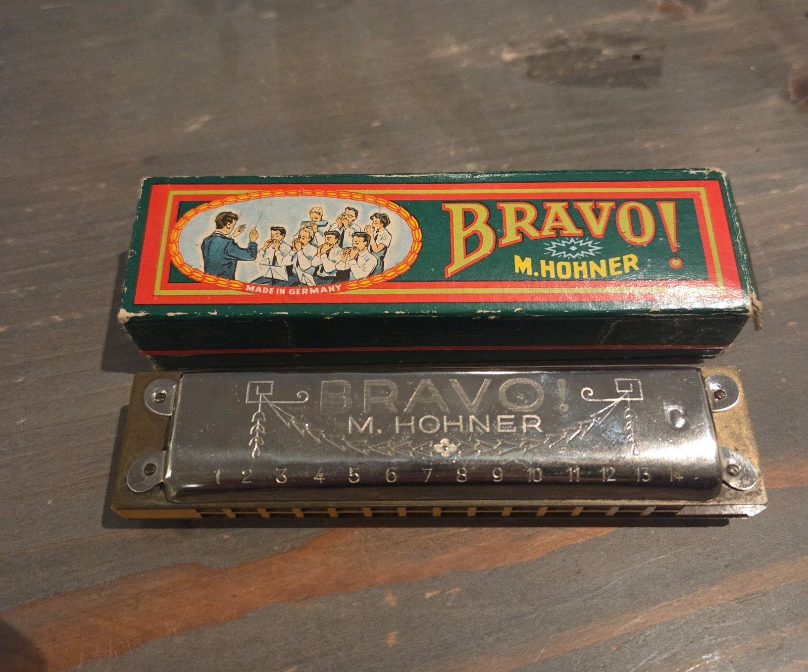 Vintage M. Hohner Bravo! Mondharmonica met originele doos, Ophalen, Gebruikt, C-mondharmonica