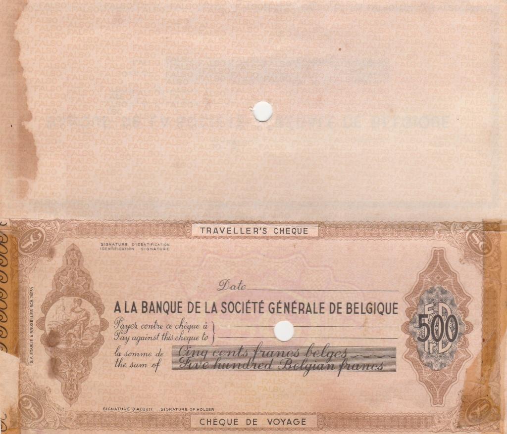 CHEQUE DE VOYAGE BANQUE DE LA SOCIETE GENERALE DE BELGIQUE, Verzamelen, Ophalen of Verzenden, Gebruikt