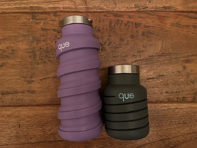 NIEUW! Que opvouwbare drinkfles 355 ml donkergrijs & paars, Nieuw, Ophalen of Verzenden, X, X