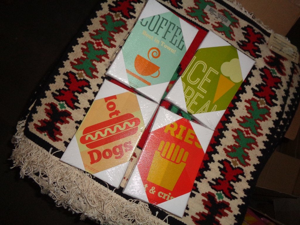 Partij retro food canvas schilderijtjes assorti, Diversen, ., Nieuw, Ophalen of Verzenden, .