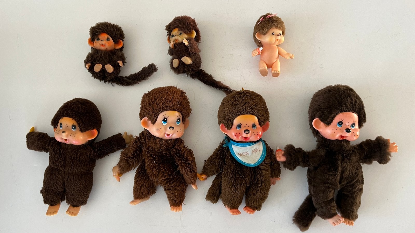 7x Aapje Aap +/- 20cm Monchichi Monchhichi, Ophalen of Verzenden, Gebruikt, Overige typen