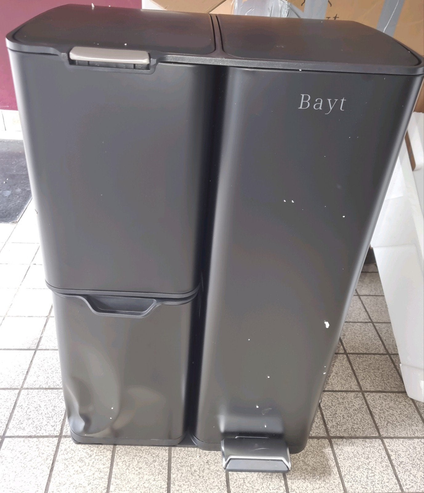 Prullenbak met 2 emmers en 1 grote bak - Zwart, 50 – 75, Gebruikt, Met pedaal, 40 liter of meer