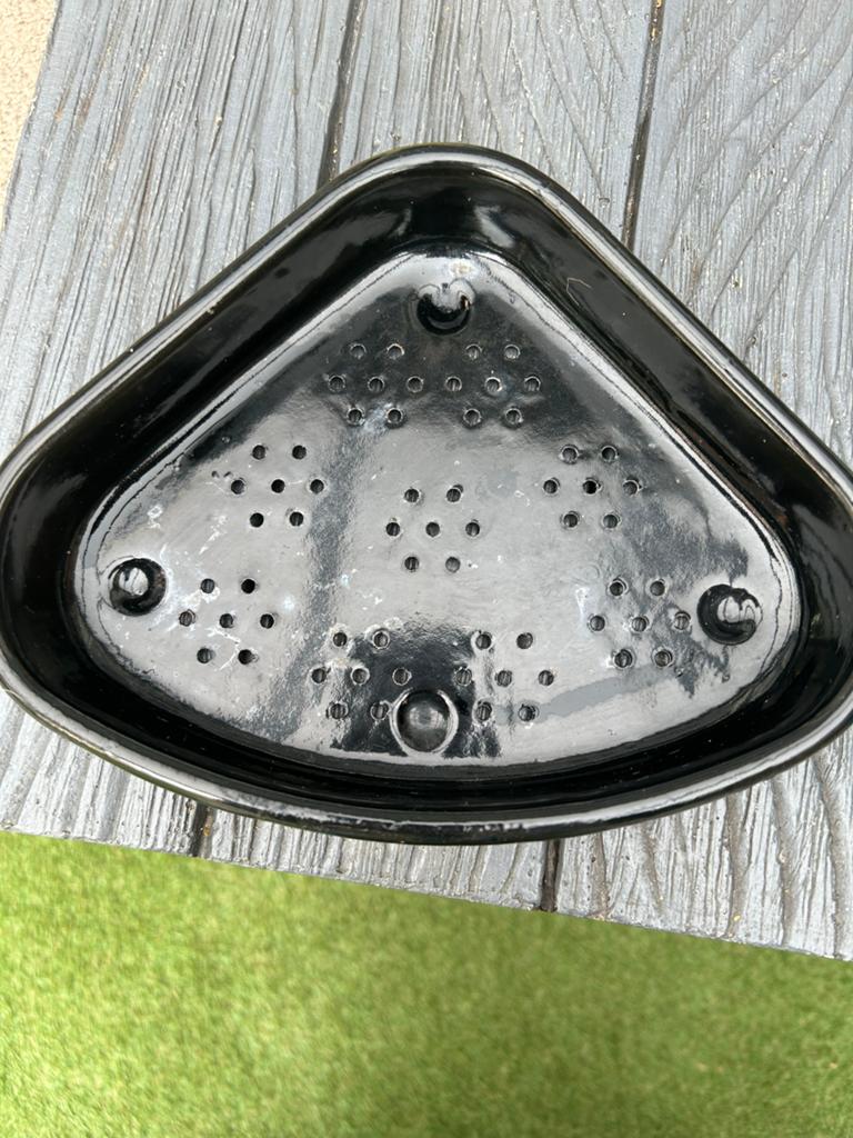 Vintage geëmailleerde hoekzeef - Zwart, 17 cm breed, Ophalen of Verzenden