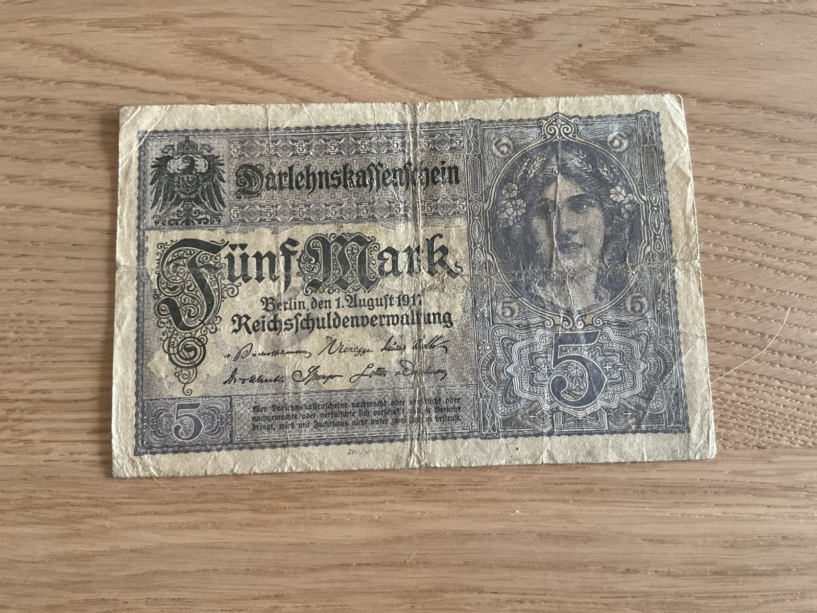 Duitse 5 Mark Darlehnskassenschein 1917, Postzegels en Munten, Bankbiljetten | Europa | Niet-Eurobiljetten, Los biljet, Duitsland