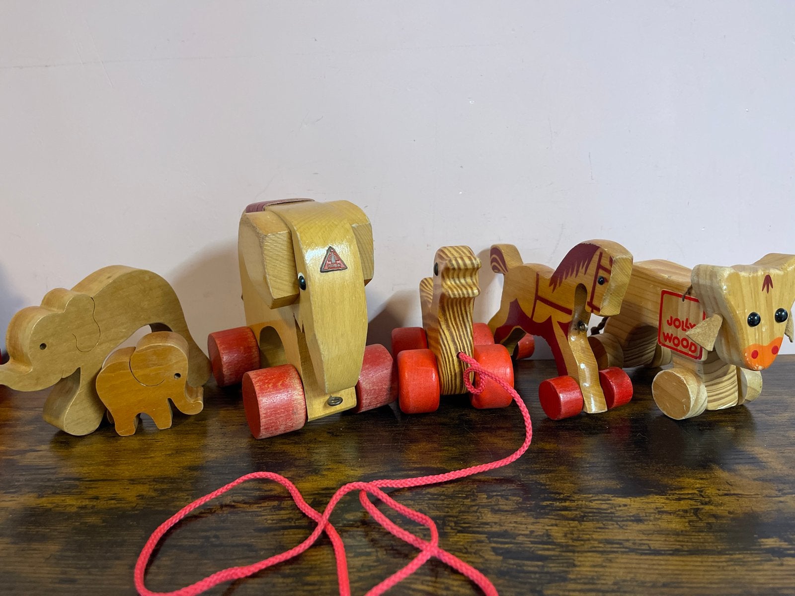 Vintage houten dieren, Ophalen of Verzenden, Gebruikt, Duw- of Trekspeelgoed