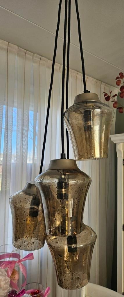 Rivera Maison hanglamp met 4 glazen kappen, Ophalen, 50 tot 75 cm, Zo goed als nieuw, Glas