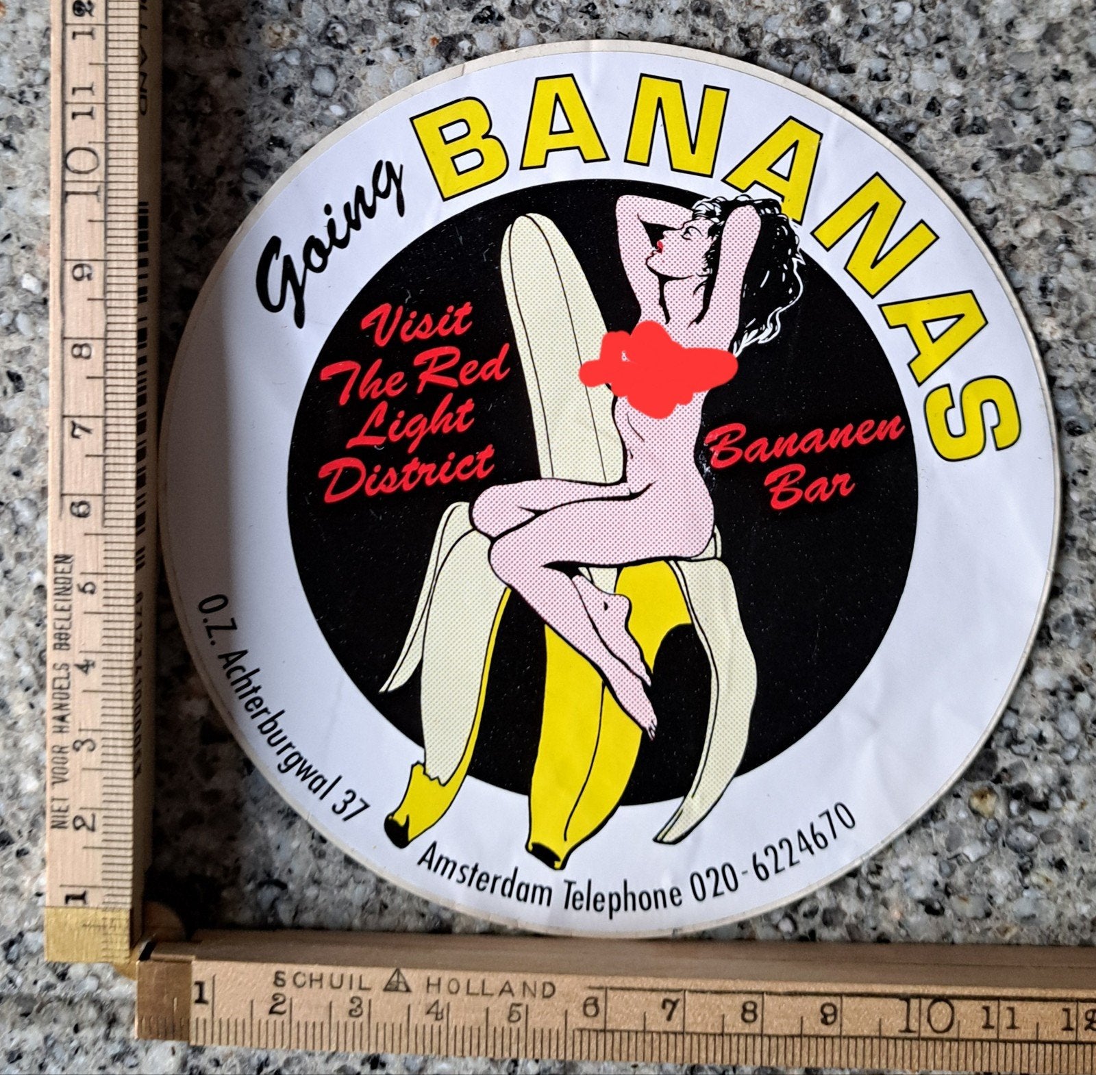 vintage sticker Blote borsten bananenbar going bananas, Ophalen of Verzenden, Zo goed als nieuw, Strip of Tekenfilm