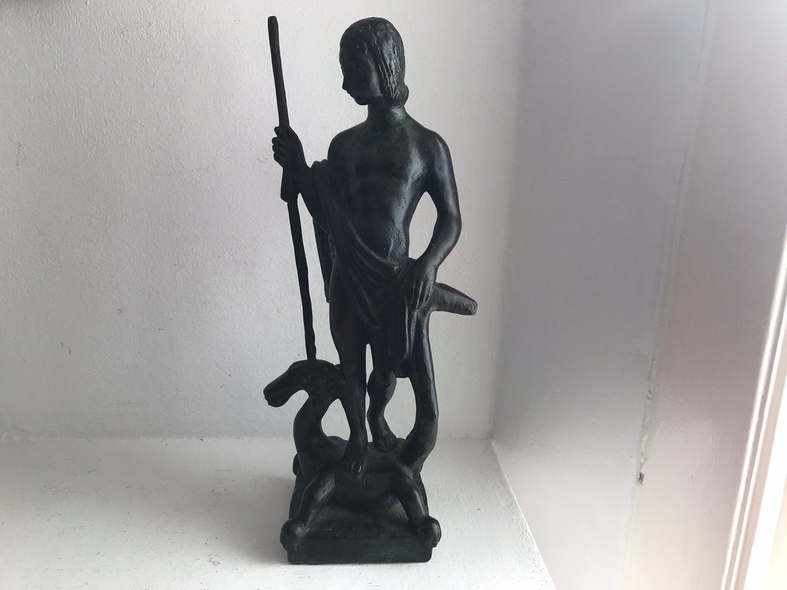 Bronzen sculptuur van Sint-Joris en de draak, 20e eeuw, Ophalen of Verzenden, Gebruikt, Mens