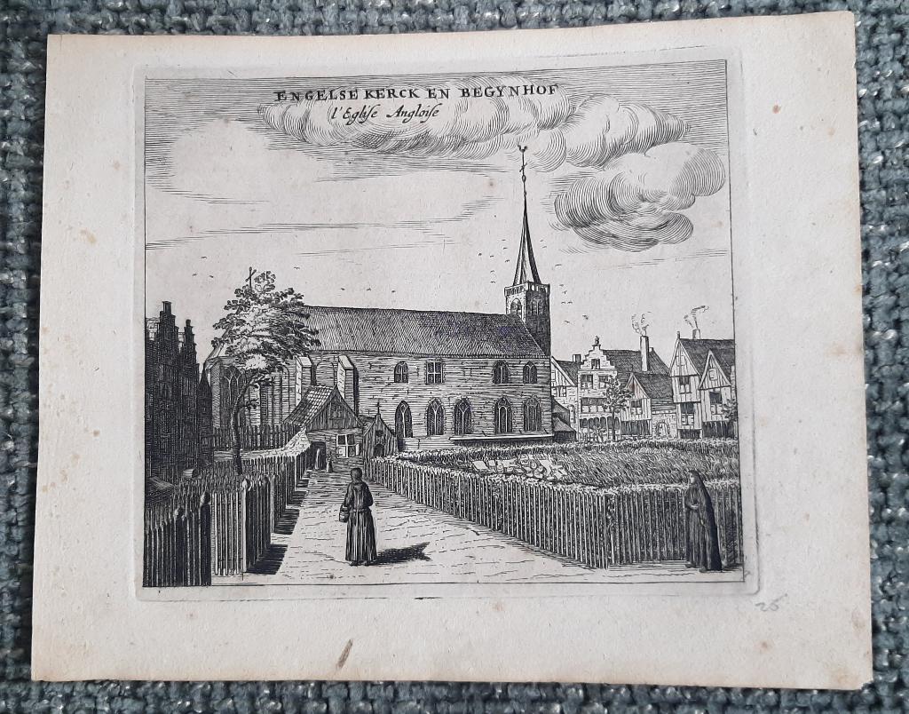 Originele Kopergravure Begijnhof Amsterdam ca. 1670 t.e.a.b., Antiek en Kunst, Ophalen of Verzenden