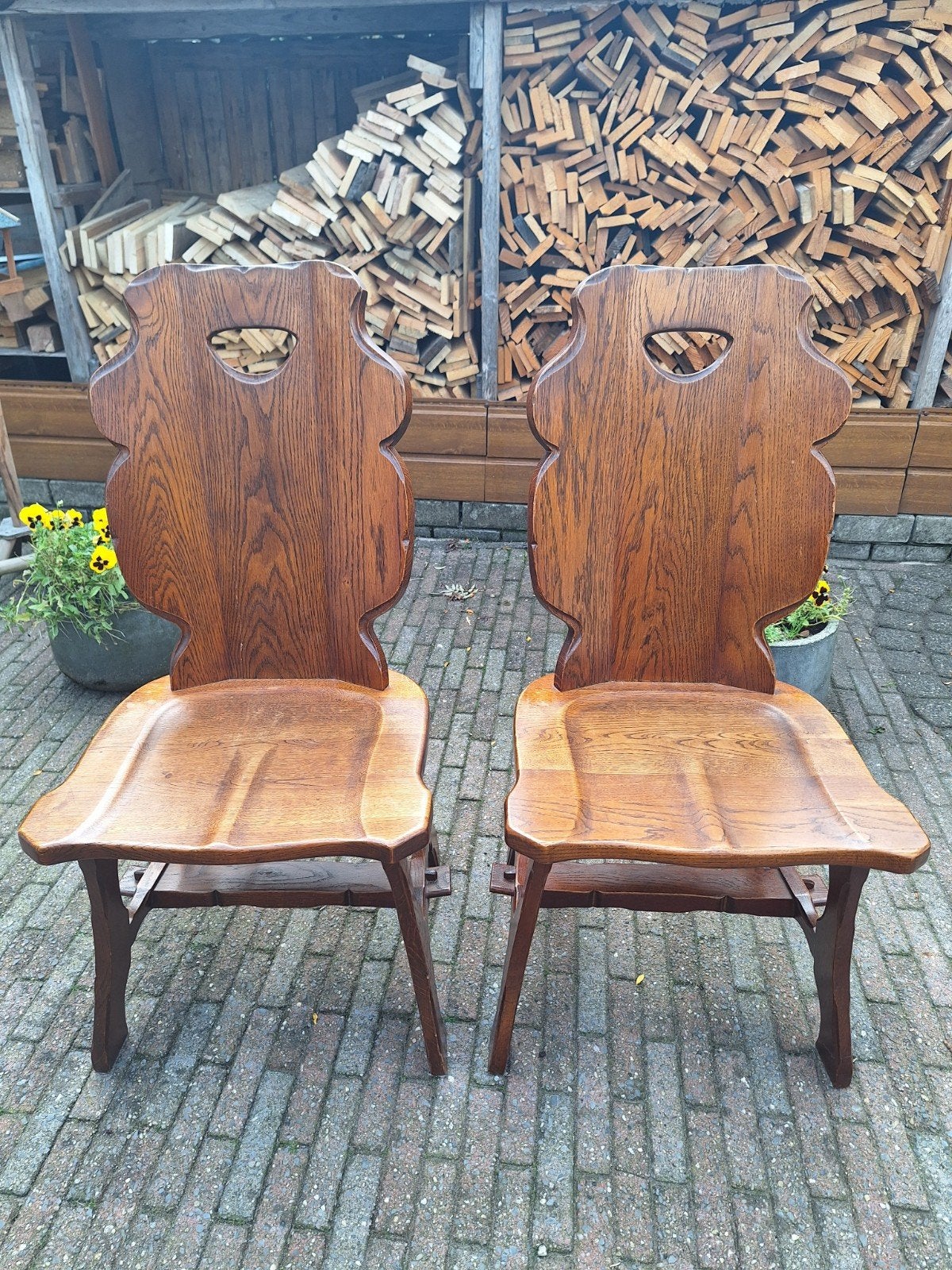 6 houten stoelen, eikenhout, vintage, Ophalen