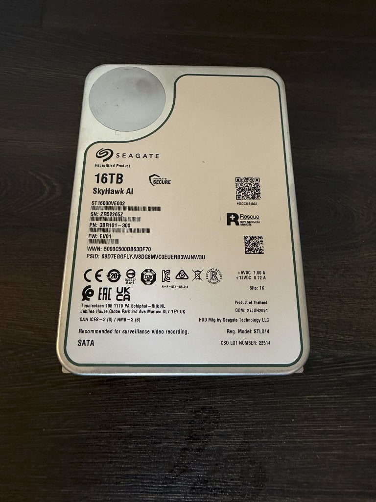 Seagate SkyHawk Ai 16TB, Computers en Software, Harde schijven, Intern, 16TB, Ophalen of Verzenden, Zo goed als nieuw