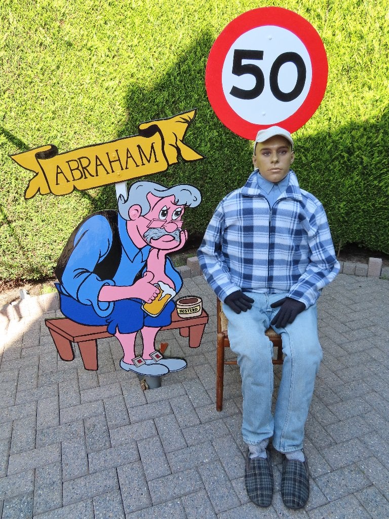 Verjaardag 50 set 3 deel Abraham op bankje met ., Ophalen, Nieuw, Abraham of Sarah