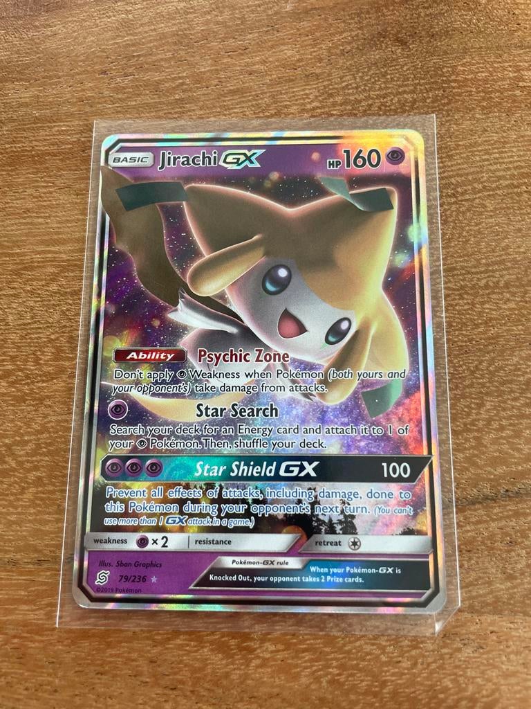 Jirachi GX Pokémon kaart, Ophalen of Verzenden, Gebruikt, Losse kaart, Foil