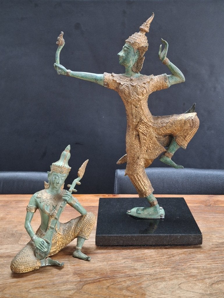 bronzen Rama stand-beeld Thaise tempelwachter en luid-speler, Ophalen of Verzenden, Brons, 20 - 50 cm, Beeld
