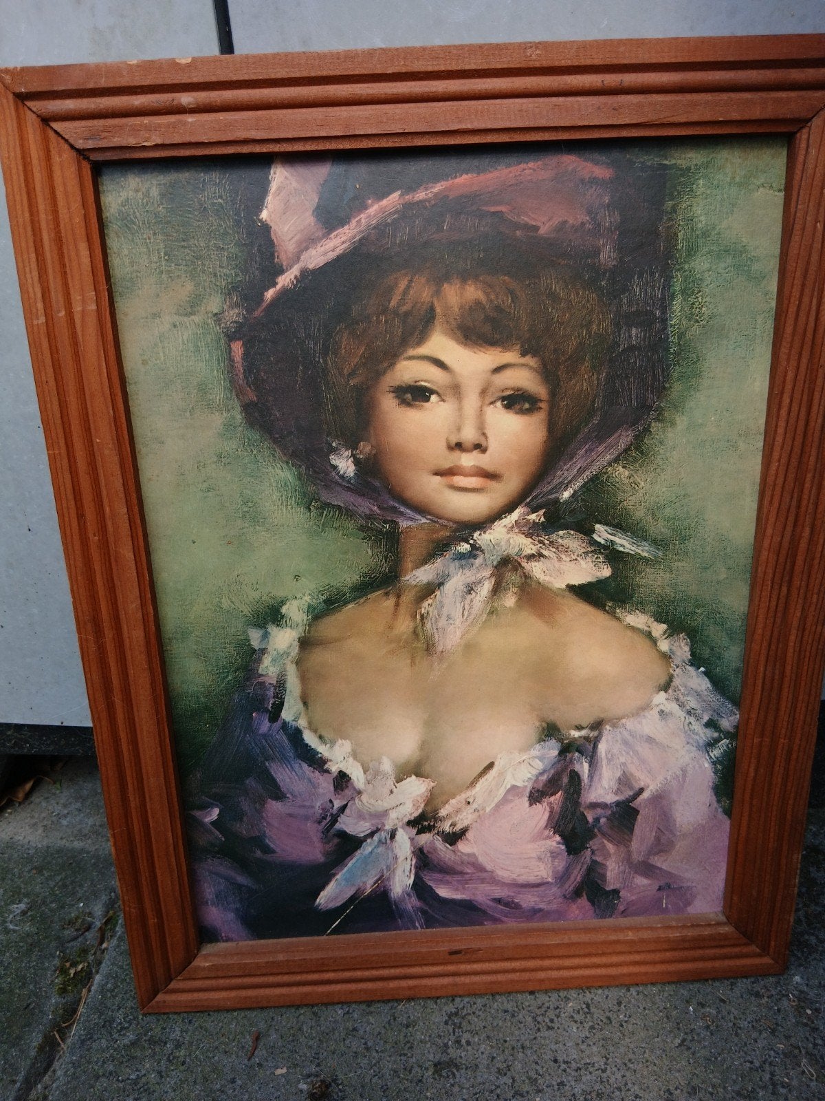 brocante afbeelding Dame met Hoed, Ophalen of Verzenden