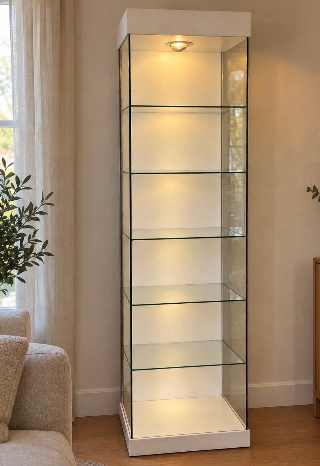 Lange witte vitrinekast, Huis en Inrichting, Ophalen, Met plank(en), 200 cm of meer, 50 tot 100 cm