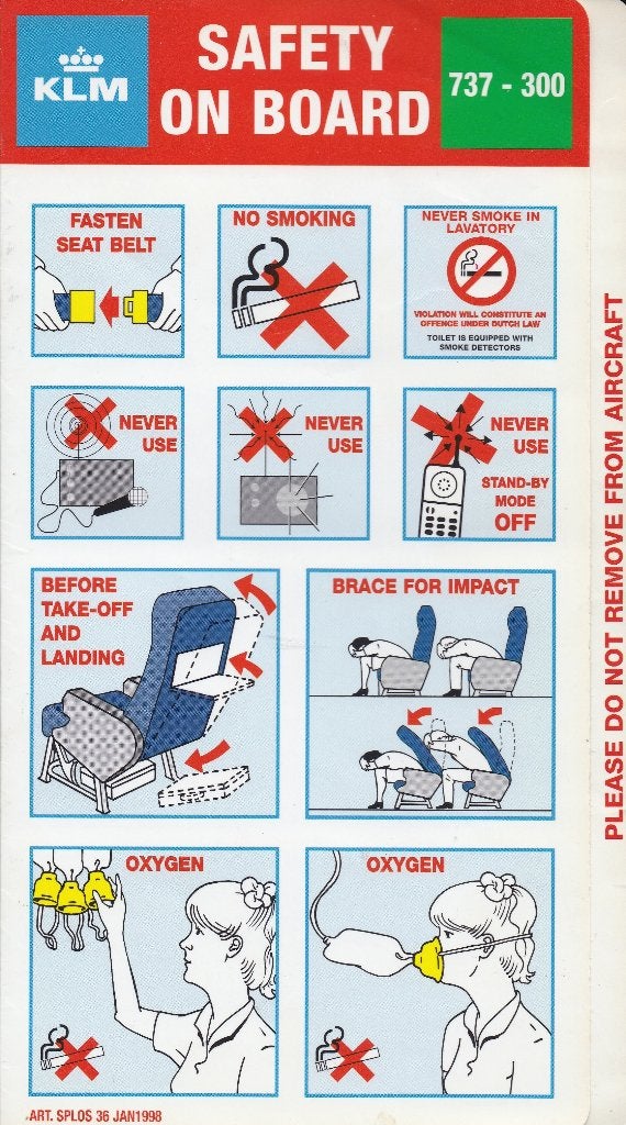 Safetycard KLM Boeing 737-300, Ophalen of Verzenden, Gebruikt, Kaart, Foto of Prent