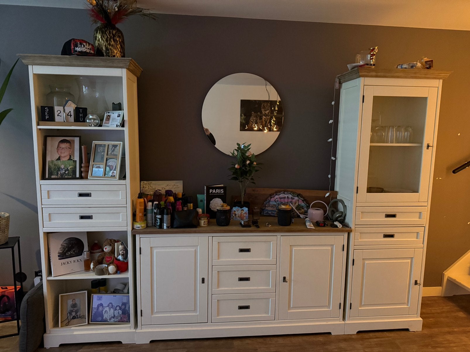 Mooie witte landelijke meubelset met houtlook bovenblad, Ophalen