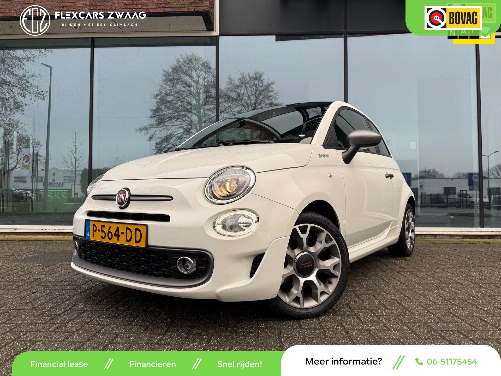 Fiat 500 1.0 Hybrid Sport - Navi Apple/Android - Panoramadak, Auto's, Dealer onderhouden, 4 stoelen, Leder en Stof, Wit