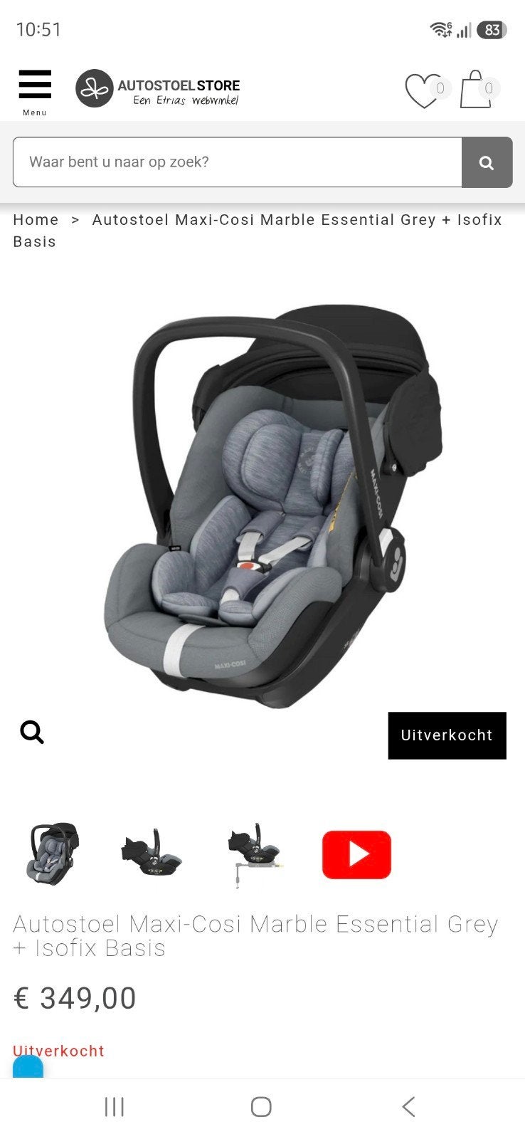 Maxi Cosi Marble met Isofix - Zo goed als nieuw, Ophalen, Slaapstand, Zo goed als nieuw, Isofix