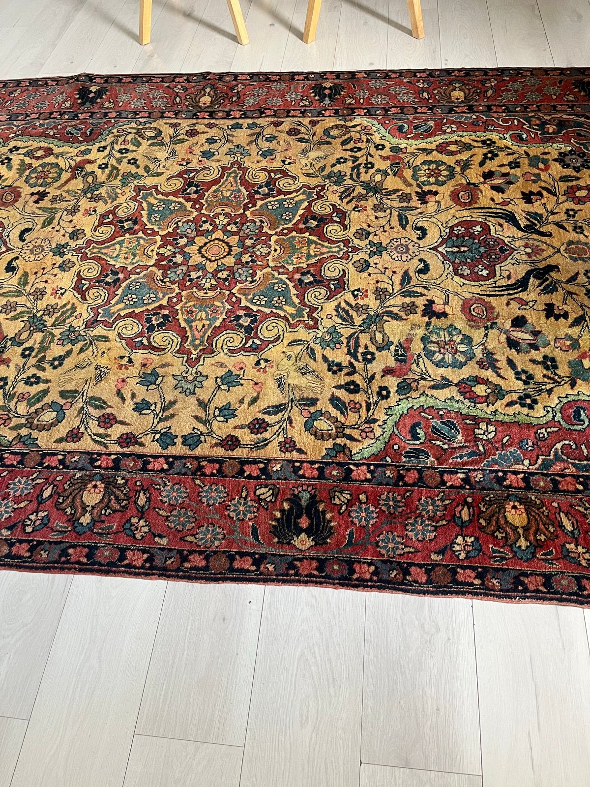 Antiek Perzisch tapijt - 120-150 jaar oud, Huis en Inrichting, Gebruikt, 100 tot 150 cm, Beige, 200 cm of meer