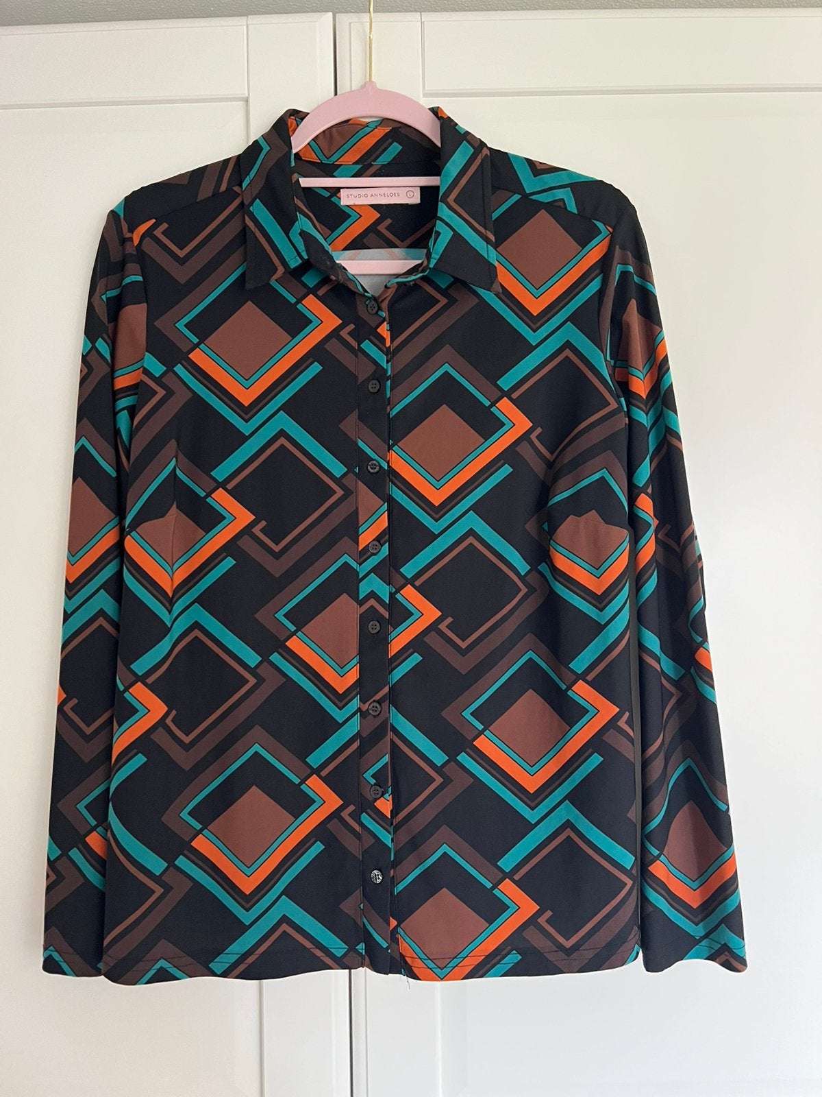 Studio anneloes poppy retro shirt blouse  L mokka bruin, Kleding | Dames, Bruin, Maat 42/44 (L), Ophalen of Verzenden, Zo goed als nieuw