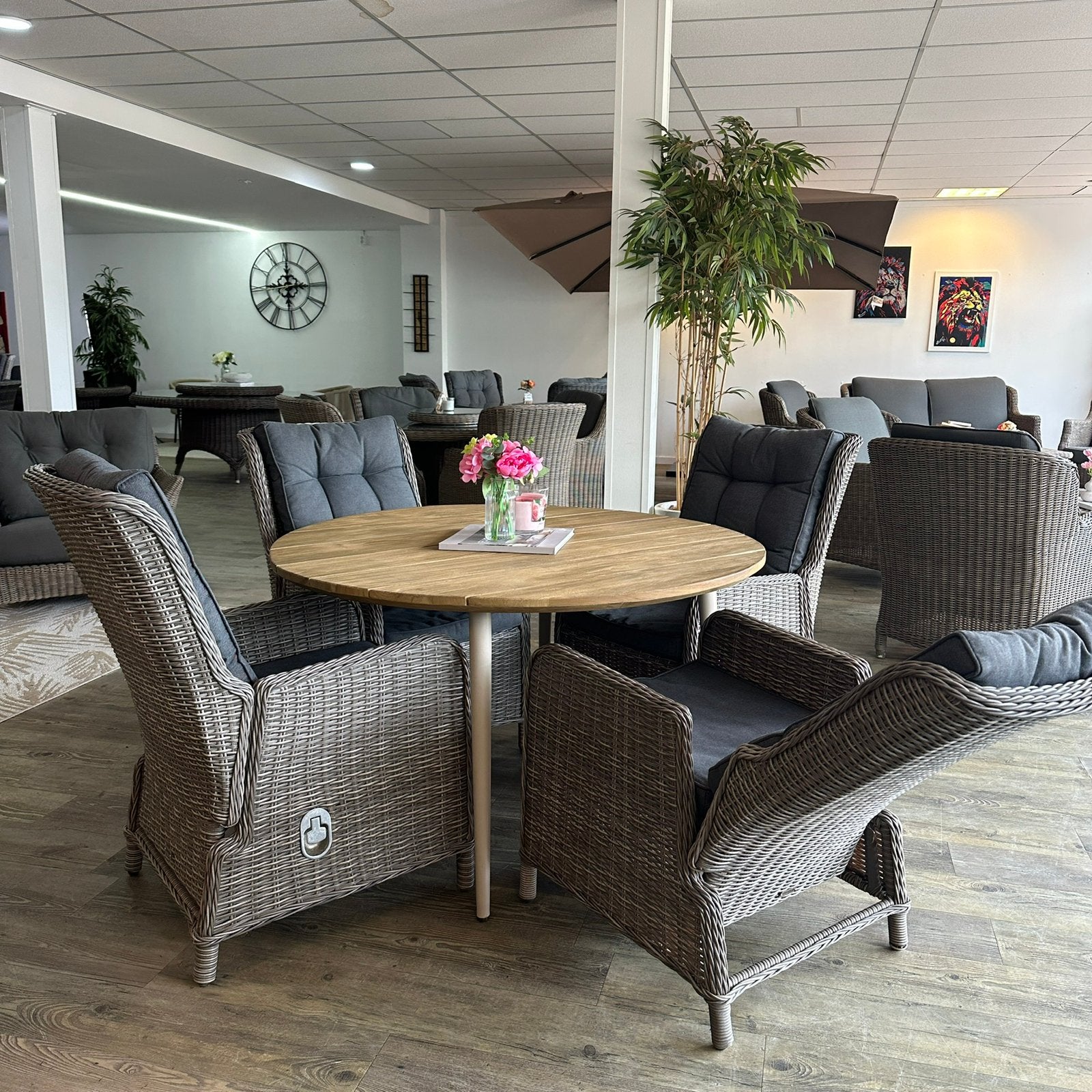Ronde Wicker Tuinset / Verstelbare stoelen / Goede staat!, Verzenden, ., Wicker, Stoel