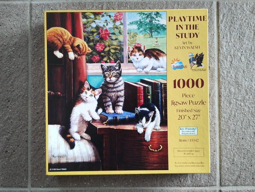 Sunsout puzzel 1000 Playtime in the study - Kevin Walsh, Hobby en Vrije tijd, Ophalen of Verzenden, 500 t/m 1500 stukjes, Nieuw