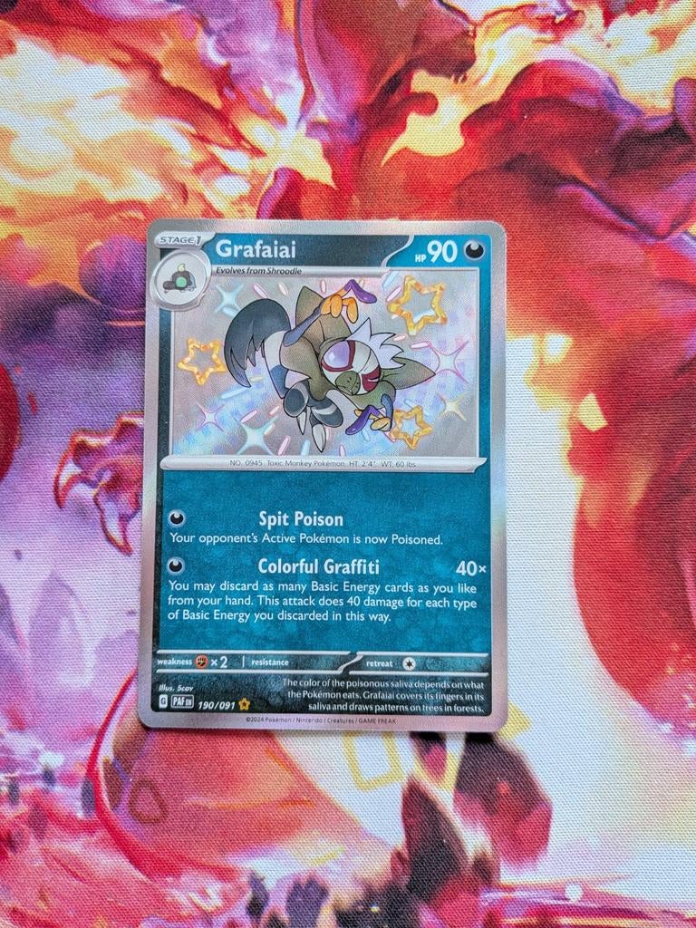 Grafaiai Baby Shiny #190 Pokemon Paldean Fates, Hobby en Vrije tijd, Verzamelkaartspellen | Pokémon, Ophalen of Verzenden, Zo goed als nieuw