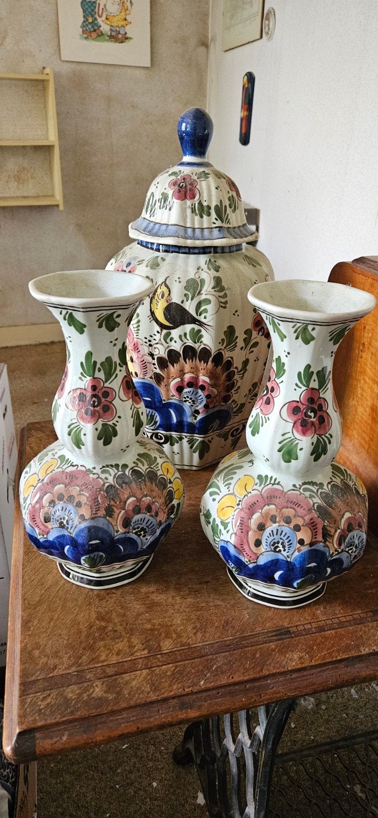 Prachtig Delfts Aardewerk Set: Gemberpot en Vazen, Antiek en Kunst, Antiek | Vazen, Ophalen