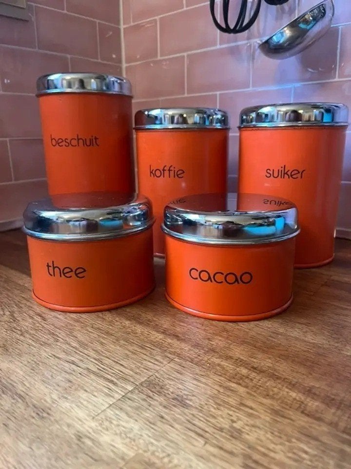 Brabantia oranje blikken, Verzamelen, Ophalen of Verzenden, Gebruikt, Overige, Overige merken