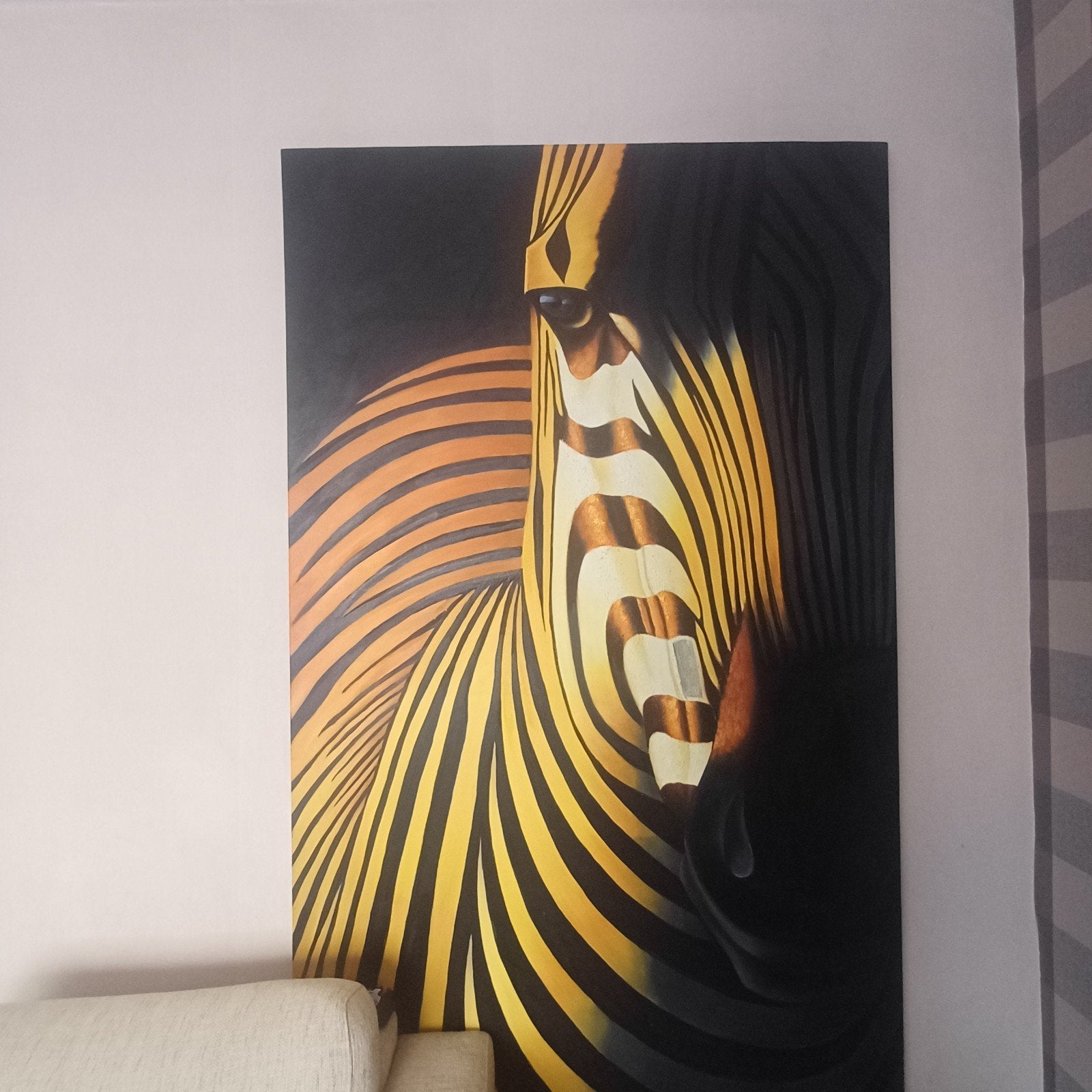 Modern schilderij van een zebra, Ophalen of Verzenden, Dieren, Olieverf, Op houten frame