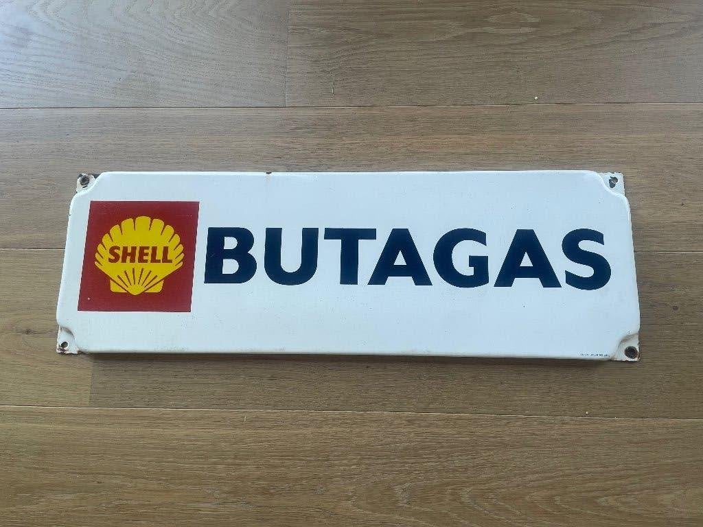 Emaille Shell Langcat Bussum, Verzamelen, Ophalen, Gebruikt, Reclamebord
