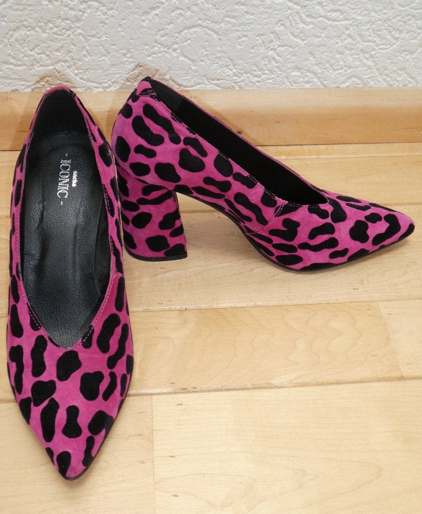 Sacha Iconic pumps maat 40 fuchsiaroze zwarte panterprint, Pumps, Verzenden, Zo goed als nieuw, Roze